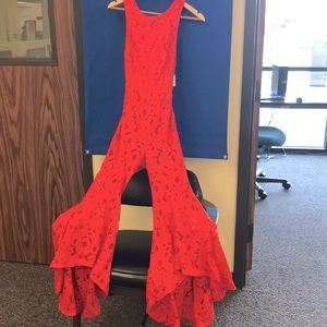 Free People Lace Bell Bottom Romper